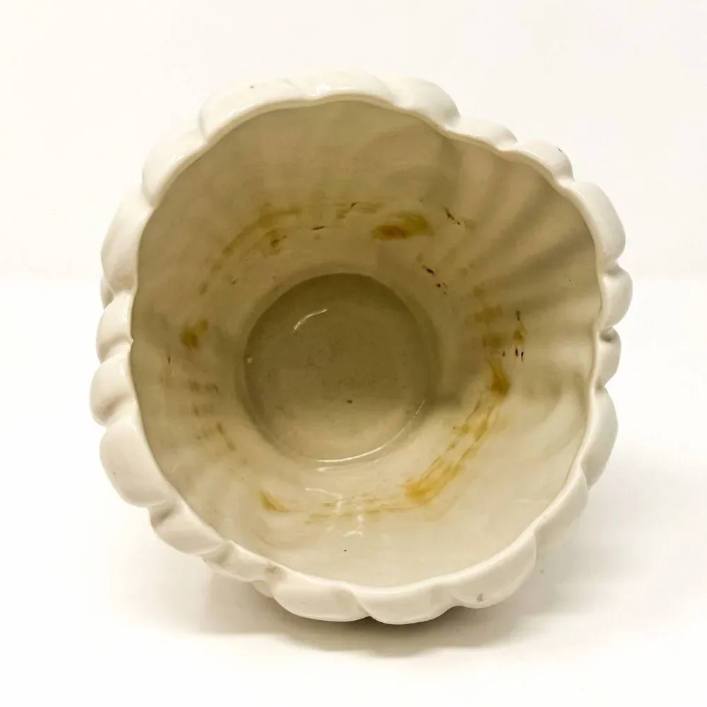 Vintage Abingdon Pottery #506 Shell Vase Planter White Art Deco 1940s USA